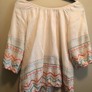 Cute festive blouse. Worn Off-the- shoulder or not